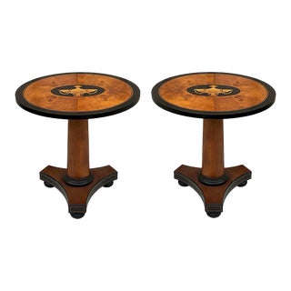 Italian Neo-Classical & Biedermeir Style Burlwood & Ebonized Side Tables - Pair For Sale