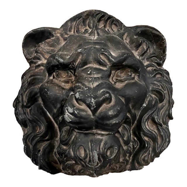 Antique Cast Zinc Lion Head Architectural Salvage Wall Plaque For Sale