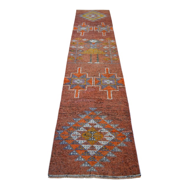 1960s Vintage Hand Knotted Turkish Runner For Sale