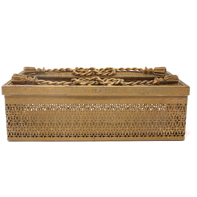 Vintage Guildcrest Gold Plated Rope and Tassel Tissue Box For Sale In Tampa - Image 6 of 11
