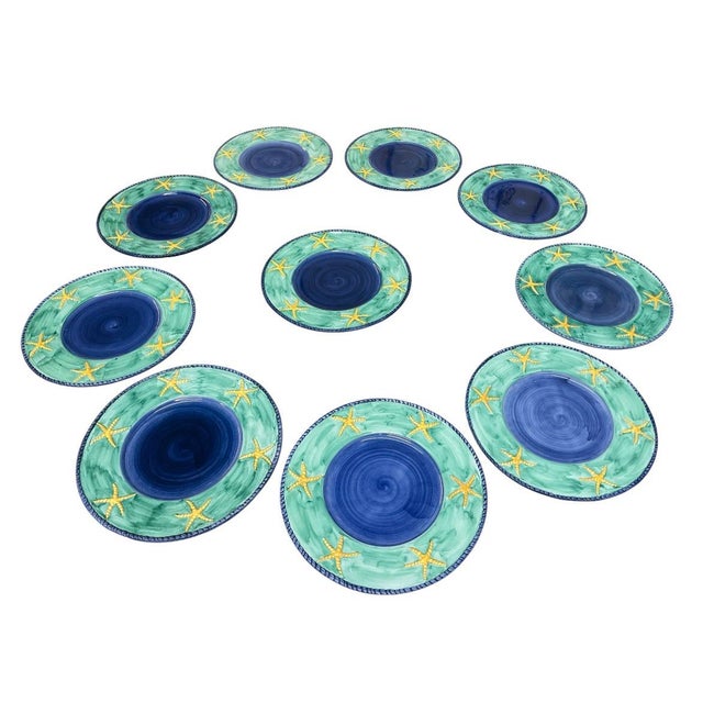 Set of 10 Made in Italy Coastal Starfish Buffet-Charger Plates For Sale - Image 4 of 9