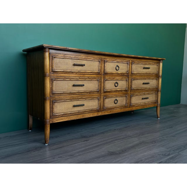 Thomasville Late 20th Century Thomasville Faux Bamboo Dresser of Nine Drawers For Sale - Image 4 of 11