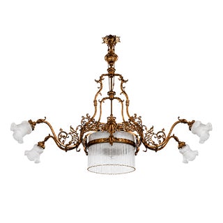 Liberty Chandelier in Gilded Bronze and Glass, 1890s For Sale