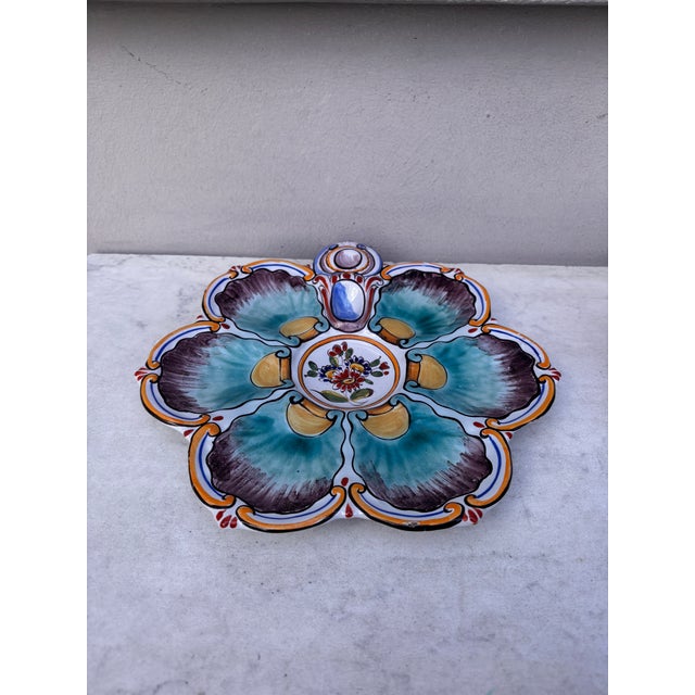 French Faience oyster signed plate Saint Clement, circa 1890. Rustic, Country style.