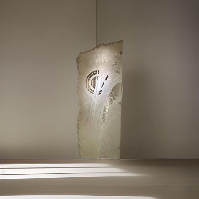 Glass 1990s Artist Deigned Custom Etched Glass Panels in Post Modern Art Style - a Pair For Sale - Image 7 of 12