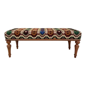 Farmhouse Style Kilim Upholstered Bedroom Bench
