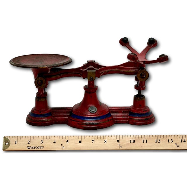 Nice Antique American Victorian Cast Iron & Brass Small Size Kitchen Scale With Excellent Original Red & Blue Paint For Sale - Image 17 of 18