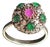 Vintage Natural Ruby, Emerald & Diamond Ring - 925 Sterling Silver Size 7 Jaipur For Sale