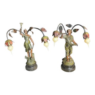 Late 19th Century Pair of Victorian Figural Lamps For Sale