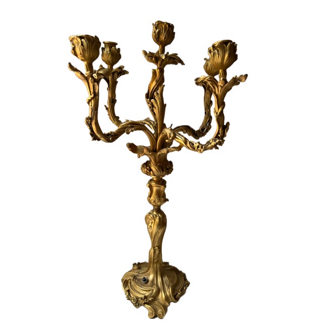 Early 20th Century French Gilt Brass Louis XV Style 5 Light Candelabra For Sale - Image 12 of 12