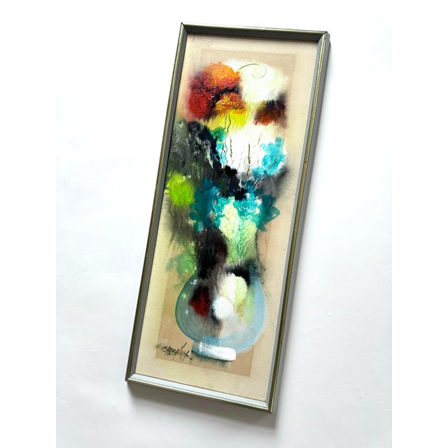 Wood 1940s Original Julio Carballosa Oil Painting Cuban Artist Abstract Still Life of Flowers in Vase For Sale - Image 7 of 12