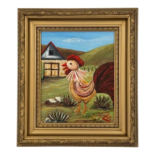 Original Rooster Painting by Miami Artist Nuria Mesa "Gallito Kikirikí" For Sale