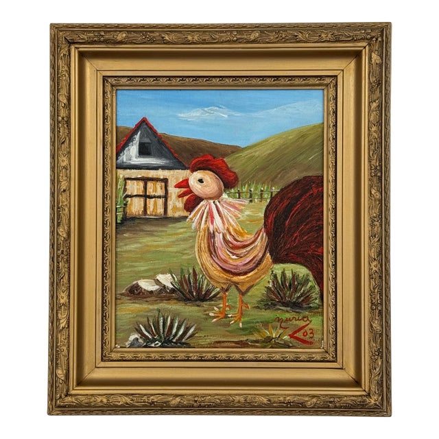 Original Rooster Painting by Miami Artist Nuria Mesa "Gallito Kikirikí" For Sale
