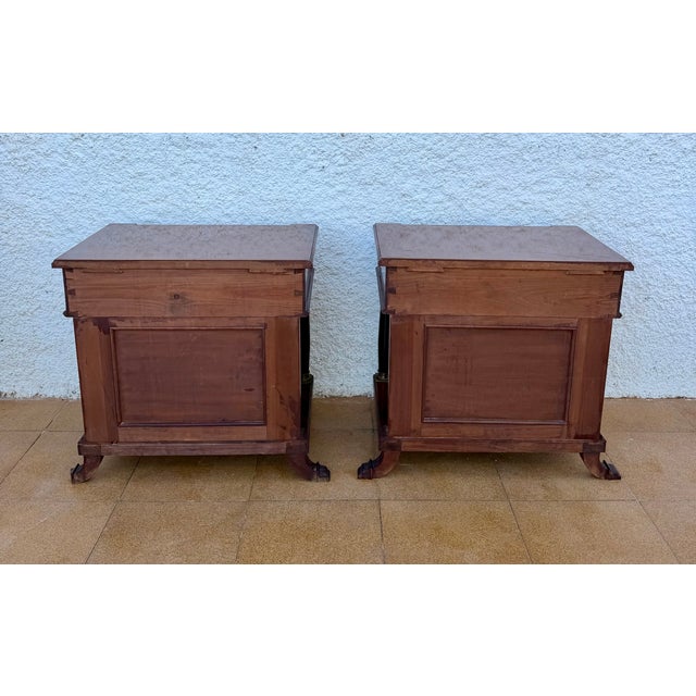 French Empire Wood Nightstands with Marquetry and Black Columns, 1935, Set of 2 For Sale - Image 14 of 15
