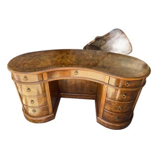 Drexel Heritage Kidney Shaped Burled Wood Executive Desk For Sale