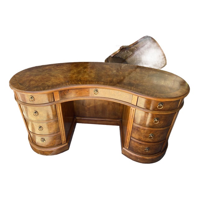 Drexel Heritage Kidney Shaped Burled Wood Executive Desk For Sale