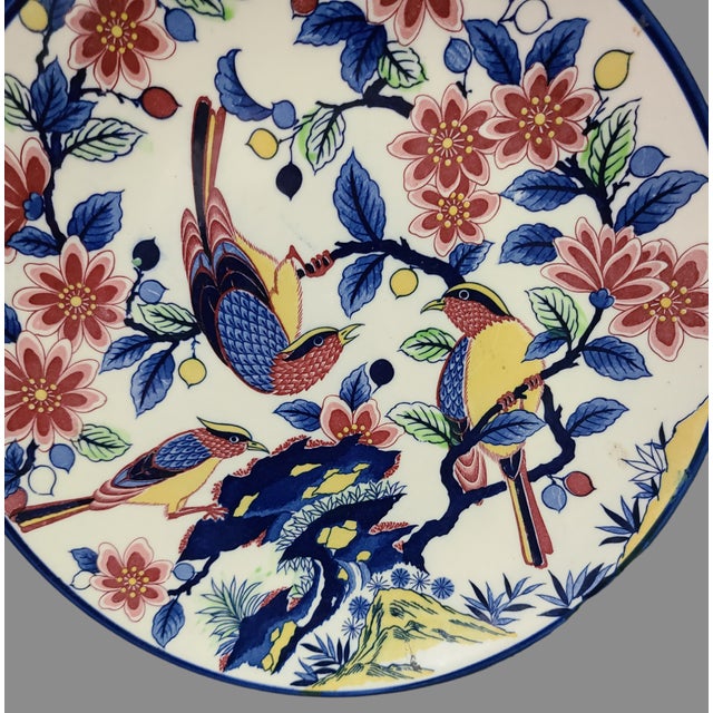 Asian Vintage Hand Painted Colorful Floral Birds Asian Platter, Japan For Sale - Image 3 of 9