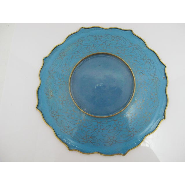 Chinese Cloisonne Flower Basket Design Decorative Plate Custom Wood Stand For Sale - Image 9 of 10