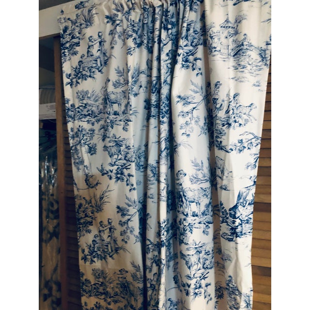 White Blue Toile Drapes A Pair Chairish