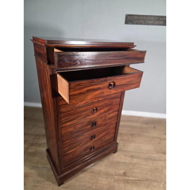 Wood Antique French Rosewood and Brass Inlaid Chest, 1880s For Sale - Image 7 of 9