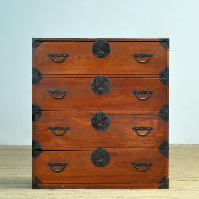 Traditional Japanese Tansu chest of drawers from the 1870s. Manufactured during the late Meiji era (1868-1912). This piece...