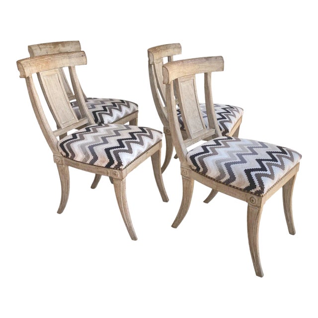 Restoration Hardware Klismos Dining Chairs in Rustic Weathered Oak Finish- Set of 4 For Sale
