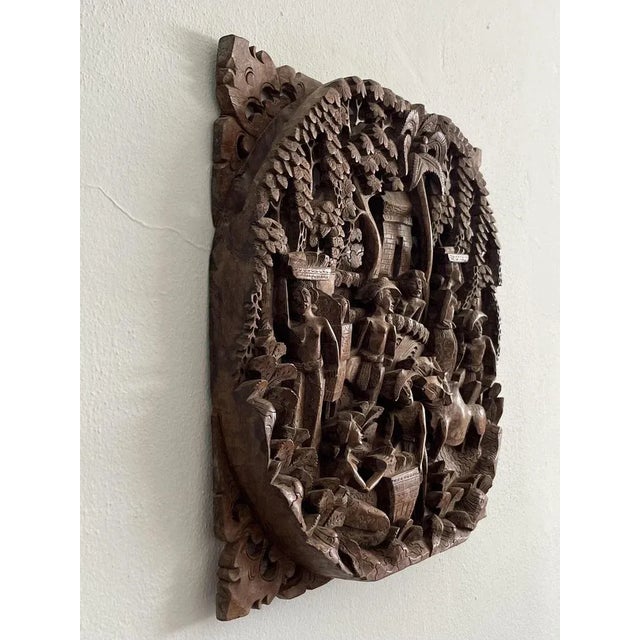 Vintage Balinese Panel in Hand-Worked Beech, 1993 For Sale - Image 4 of 13