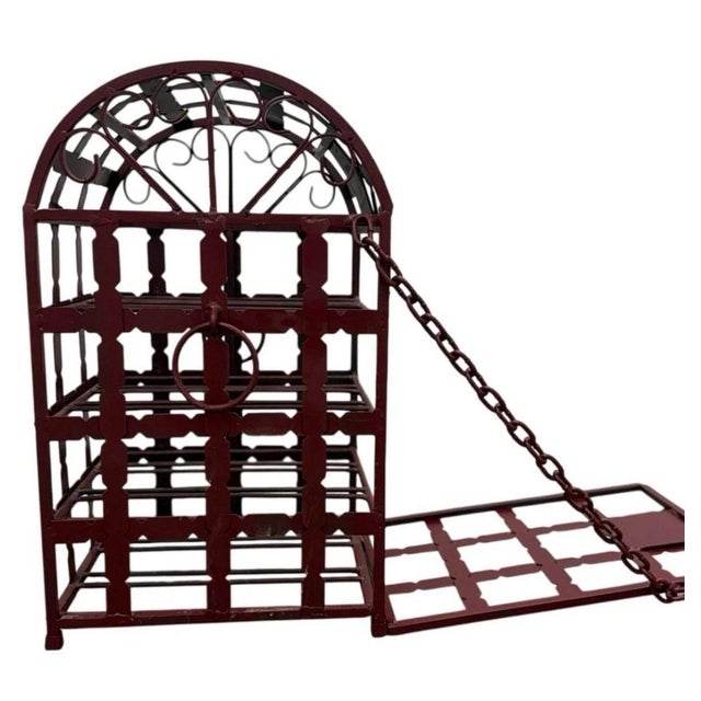 Late 19th Century Antique French Style Wrought Iron Wine Rack Domed Locking Storage For Sale - Image 5 of 12