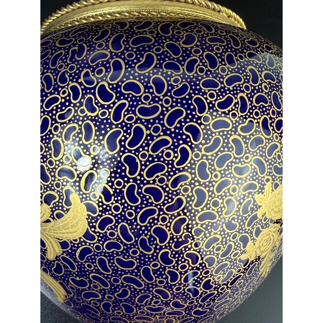 Cobalt Blue Porcelain Vase with Gilt Figural Reserve in the style of Sèvres, Befos For Sale - Image 14 of 18