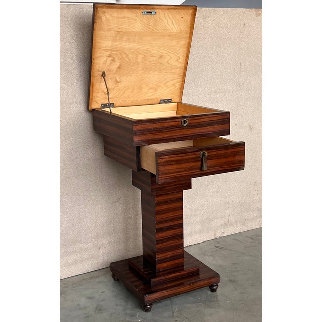 Brown Mahogany Art Deco Sewing or Jelwery Box on Stand, Circa 1860 For Sale - Image 8 of 10