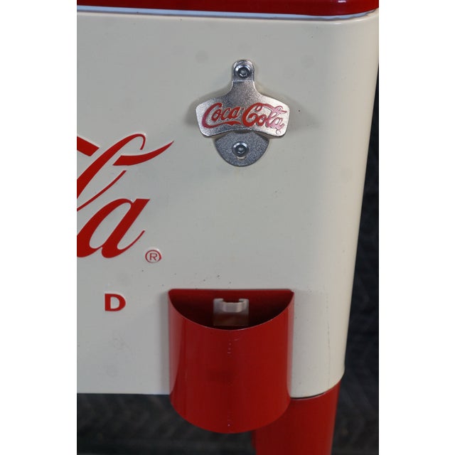 Vintage Style 60 Qt Coca-Cola Rolling Patio Cooler Cream & Red Ice Chest Cart For Sale - Image 10 of 18
