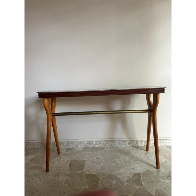 1950s Console Table in Marble and Wood with Brass Top, Italy, 1950s For Sale - Image 5 of 5