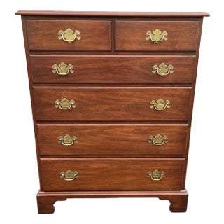 1970s Henkel Harris Black Cherry Chippendale 6-Drawer Tall Dresser For Sale