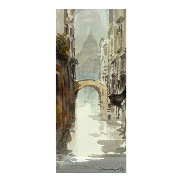 Venetian Canal Watercolor Painting For Sale