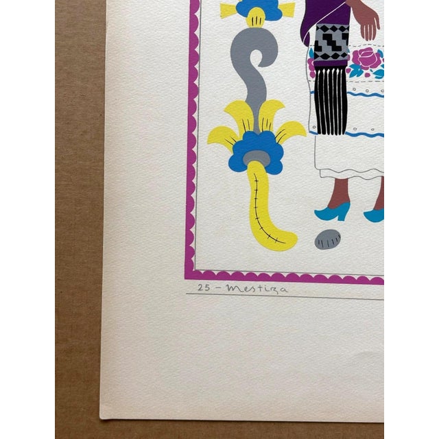 Expressionism Carlos Mérida Silkscreen Print "Mestiza... Yucatan" in 16 x 20 Mat, 1945 For Sale - Image 3 of 4
