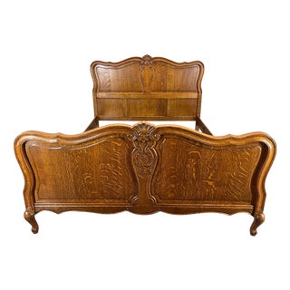 Vintage Louis XV Double Bed Frame in Oak For Sale