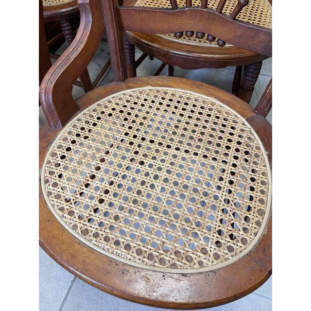 Antique Cane Bottom Chairs, Fully Hand Carved Matching Set Set of 6