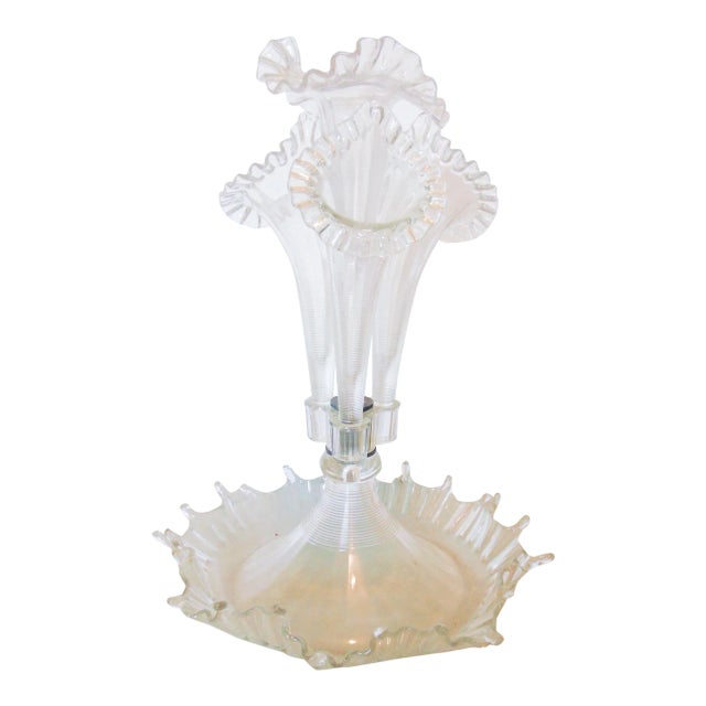 Victorian Clear Ruffled Glass Epergne For Sale