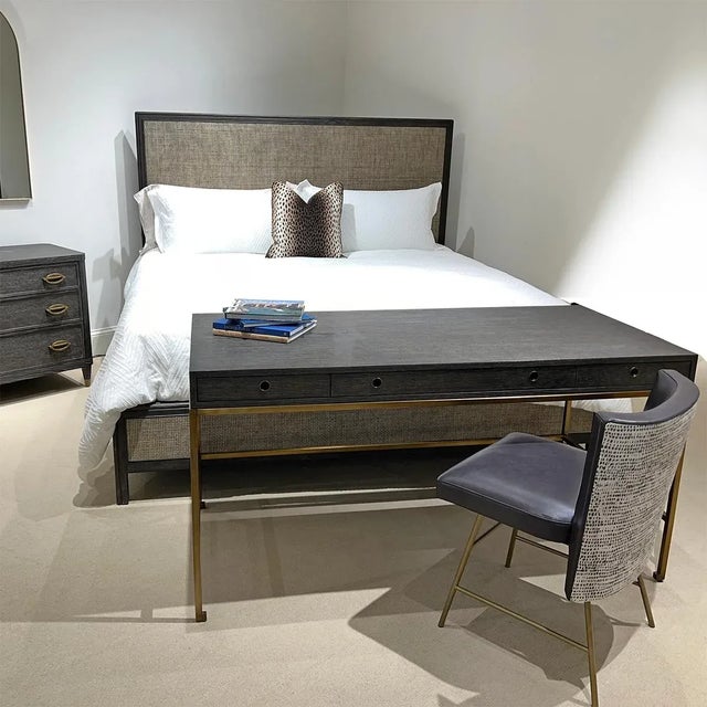 Midnight Modern Desk with a unique dark cerused greyed finish having a large flat top writing surface, three drawers with...