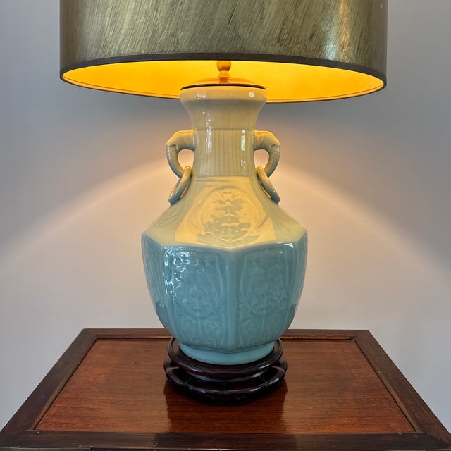 Late 20th Century Vintage Asian Celadon Porcelain Table Lamp For Sale - Image 5 of 11