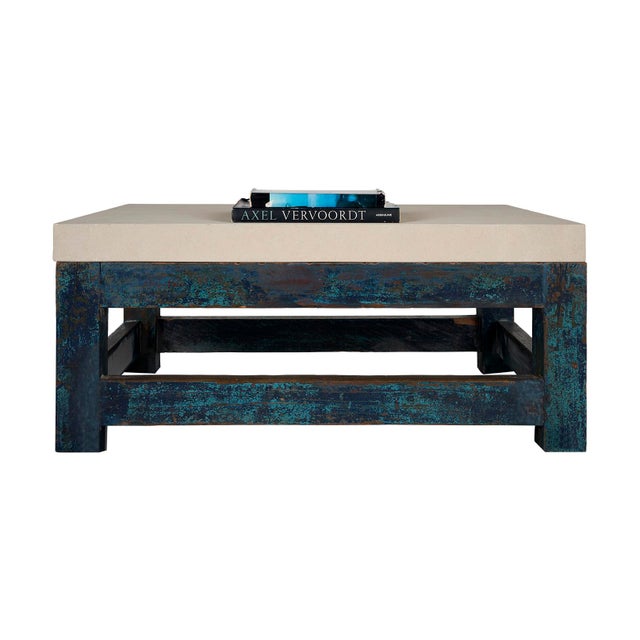 Paint Patina Shop Table as Coffee Table With Limestone Top For Sale - Image 4 of 9