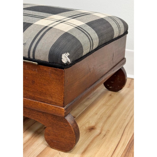 Antique Early American Plaid Upholstery Strorage Footstool For Sale - Image 9 of 10
