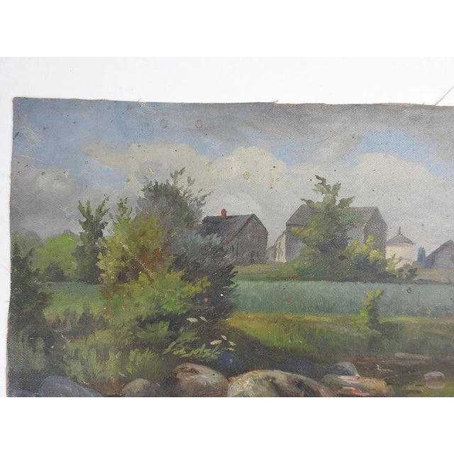Early 20th Century Vintage Early 20th Century European Farm Landscape Painting For Sale - Image 5 of 8