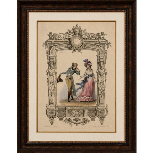 French louis xvi promenade costume lithograph, 1792 – published 1847 : a beautifully hand-colored french lithograph...