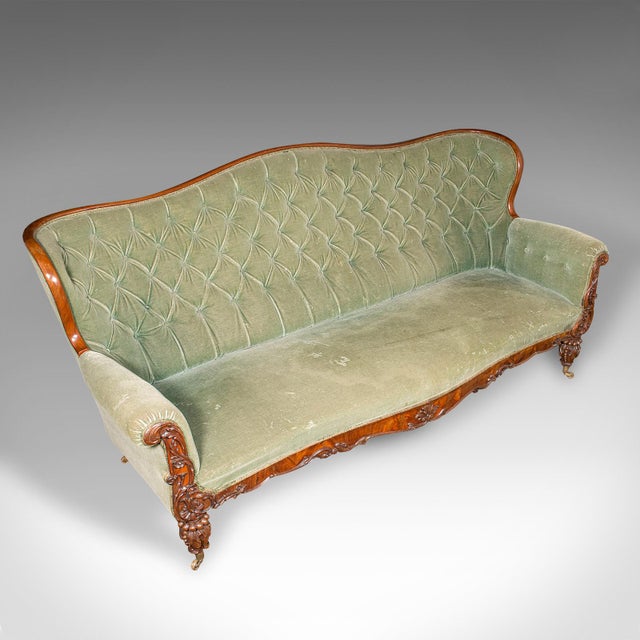 7' Wide Antique Country House Sofa, English, Walnut, Button Back Settee, Regency For Sale - Image 6 of 12