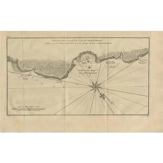 Antique Map of Juan Fernandez Island and Cumberland Bay, Chile, 1749 For Sale