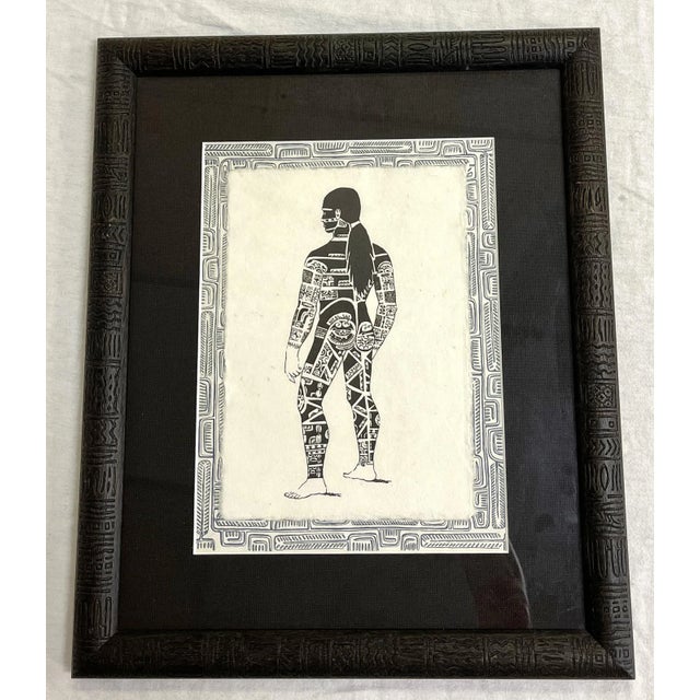 Vintage Keith Haring Style Tribal Tattoo Art Lithograph on Tapa Cloth For Sale - Image 12 of 12