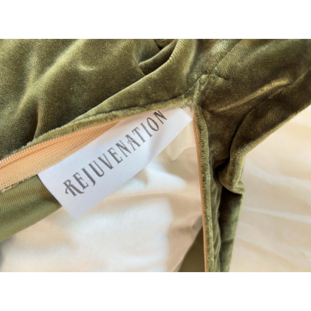 Rejuvenation Olive Green Cotton Velvet Lumbar Pillow, Hand-Crafted For Sale - Image 9 of 10