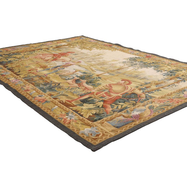 79485 Vintage Chinese Aubusson Tapestry, 05'10 x 04'03. The Return from the Hunt: A Regal Chinese Aubusson Tapestry of...