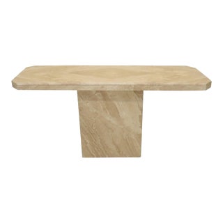 Travertine Single Pedestal Console Sofa Table For Sale